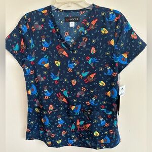 Koi Basics Cowboy Chicken Print Top